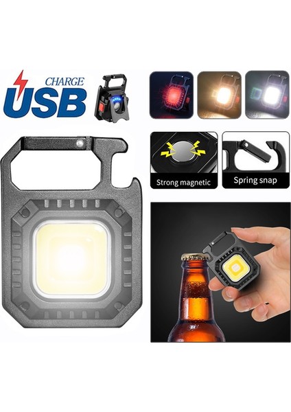 Mini LED El Feneri Çalışma Işığı Anahtarlık Cep Fener USB Şarj Edilebilir Lamba Manyetik Braket ile Açık Hava Balıkçılık Yürüyüş Kamp Için Şişe Açacağı (Yurt Dışından)