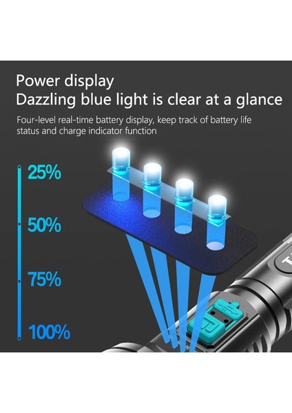 Süper Güçlü LED El Fenerleri USB Şarj Edilebilir Su Geçirmez Lamba Pil Ekran Şarj Kablosu ile Güçlü Işık (Yurt Dışından)