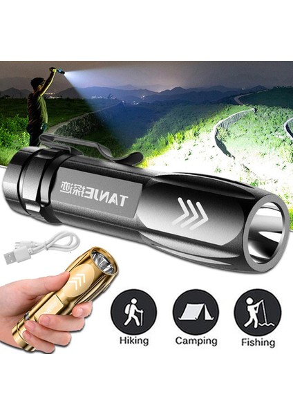 Mini Taşınabilir El Feneri USB Şarj Edilebilir Projektör Su Geçirmez Acil Durum El Feneri Açık Kamp El Feneri (Yurt Dışından)