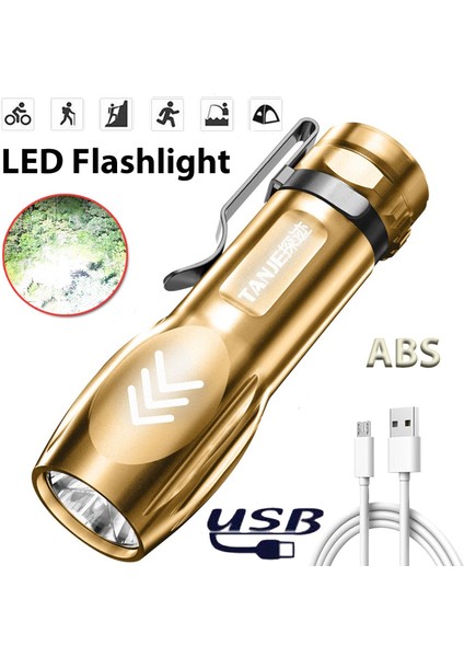 Mini Taşınabilir El Feneri USB Şarj Edilebilir Projektör Su Geçirmez Acil Durum El Feneri Açık Kamp El Feneri (Yurt Dışından)