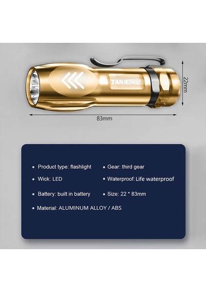 Mini Taşınabilir El Feneri USB Şarj Edilebilir Projektör Su Geçirmez Acil Durum El Feneri Açık Kamp El Feneri (Yurt Dışından)