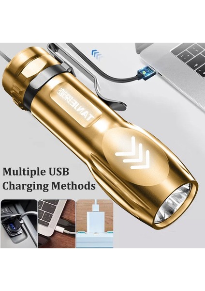 Mini Taşınabilir El Feneri USB Şarj Edilebilir Projektör Su Geçirmez Acil Durum El Feneri Açık Kamp El Feneri (Yurt Dışından)
