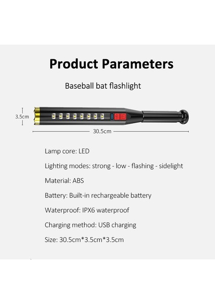 Açık Devriye Fenerleri Beyzbol Sopası El Feneri Torch 1200 Mah Cob USB Şarj Edilebilir Kablo ile Çalışma Işığı (Yurt Dışından)