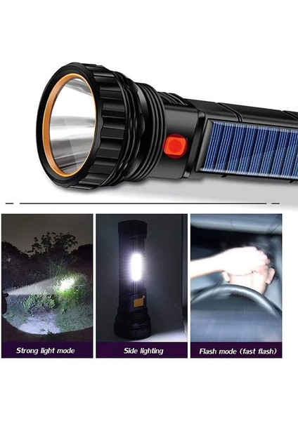Solor LED Flaş Işığı USB Şarj Edilebilir 1000 Lümen 1200MAH Acil Durum Flaş Işığı ile LED El Fenerleri (Yurt Dışından)