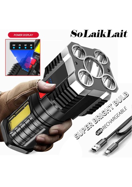 【rongcai】 5 LED Süper Parlak Taşınabilir Yüksek Güçlü Şarj Edilebilir El Feneri Dış Mekan Kamp Aydınlatması (Yurt Dışından)