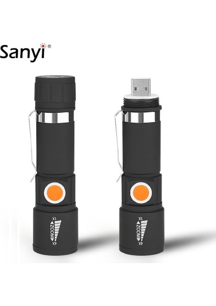 Kuyruk USB El Feneri Vurgulama Kullanışlı Güçlü LED 3 Mod Mini El Feneri Su Geçirmez Zumlanabilir Odak Torch USB Şarjlı Aydınlatma (Yurt Dışından)