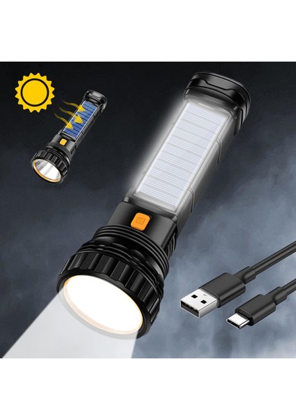 Taşınabilir 2in1 Güneş/usb Şarj Edilebilir Iki Modlu LED Torch Acil Durum Strobe Işık Su Geçirmez Cob Yan Işık Ev Çalışması Yürüyüş Için (Yurt Dışından)