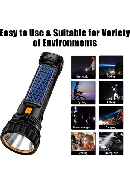 Taşınabilir 2in1 Güneş/usb Şarj Edilebilir Iki Modlu LED Torch Acil Durum Strobe Işık Su Geçirmez Cob Yan Işık Ev Çalışması Yürüyüş Için (Yurt Dışından)