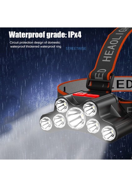 【rongcai】 7led Far Süper Parlak Su Geçirmez Far El Feneri USB Şarj Edilebilir Kafa Lambası 4 Çalışma Modu (Yurt Dışından)