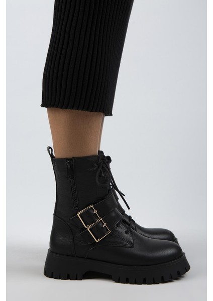 Hannah Kadın Hakiki Deri Bağcıklı Fermuarlı Tokalı Siyah Bot fiyatları