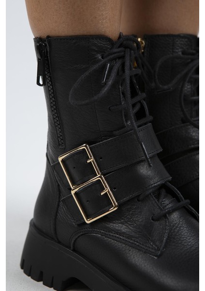 Hannah Kadın Hakiki Deri Bağcıklı Fermuarlı Tokalı Siyah Bot modelleri