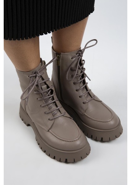 Jemima Kadın Hakiki Deri Bağcıklı Fermuarlı Vizon Bot fırsatları