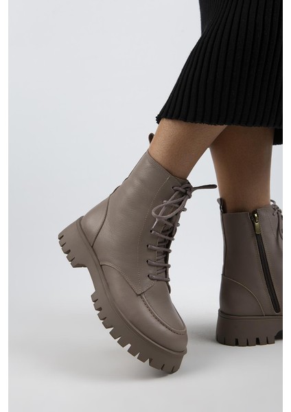 Jemima Kadın Hakiki Deri Bağcıklı Fermuarlı Vizon Bot indirimleri