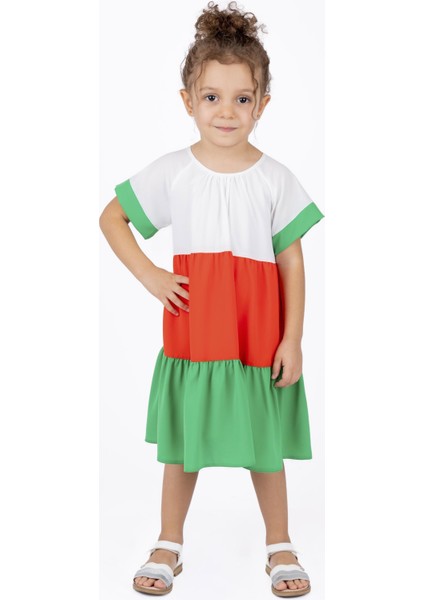 Kız Çocuk Bloklu Çok Renkli Elbise