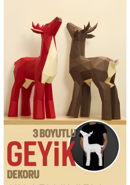 Geyik Dekor 3 Boyutlu Etkinlik Kiti Hayvan Heykeli Karton Beyaz Renk 55X38X16CM Ölçüleri