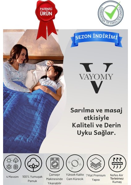 Ağırlıklı Battaniye Tek Kişilik Yorgan 3 kg 104X152 %100 Yün Dolgulu 4 Mevsim Kullanılabilir