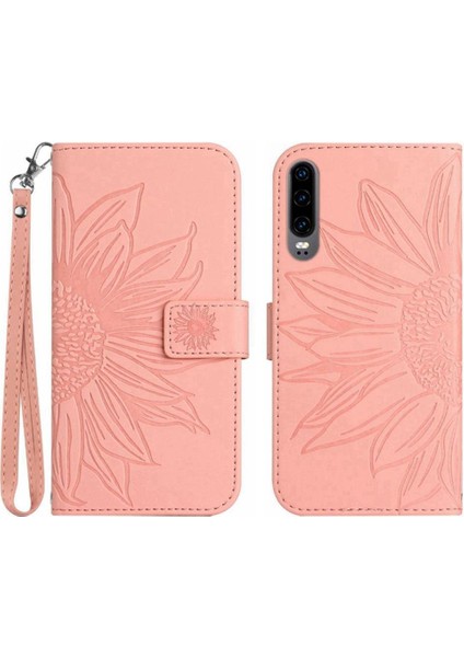 Kart Pu ile Huawei P30 Kabartmalı Ayçiçeği Flip Cüzdan Için Telefon Kılıfı (Yurt Dışından)