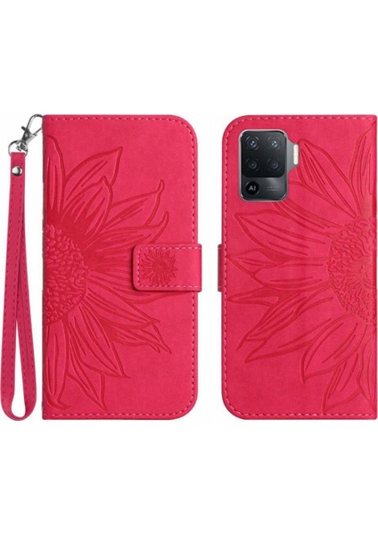 Oppo A54 4g Için /A16 Lüks Pu Deri Kabartmalı Ayçiçeği Kısa Kayış Telefon Kılıfı (Yurt Dışından)