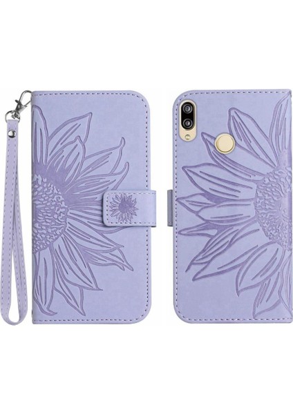 Kart Yuvaları Tutucu Flip Pu ile Huawei P20 Lite Kabartmalı Ayçiçeği Için Telefon Kılıfı (Yurt Dışından)