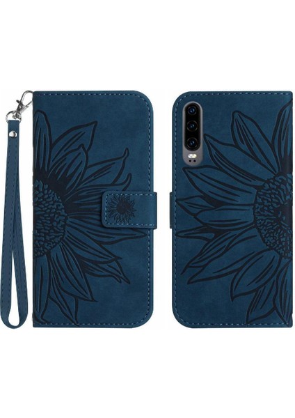 Kart Pu ile Huawei P30 Kabartmalı Ayçiçeği Flip Cüzdan Için Telefon Kılıfı (Yurt Dışından)