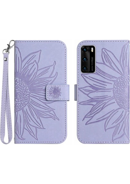 Kart Yuvaları ile Huawei P40 Için Tutucu Flip Cüzdan Kabartmalı Telefon Kılıfı (Yurt Dışından)