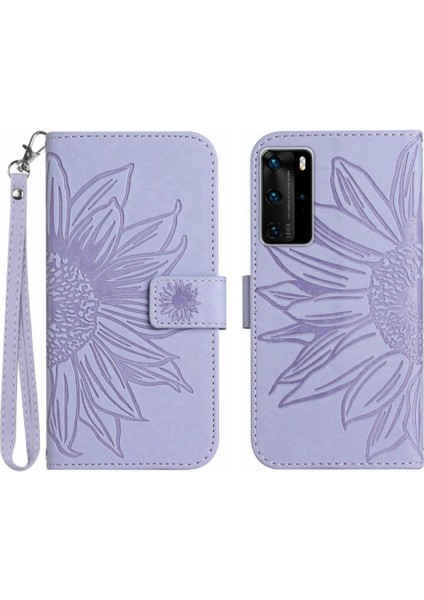 Huawei P40 Pro Lüks Pu Deri Kart Yuvaları Tutucu ile Kabartmalı Telefon Kılıfı (Yurt Dışından)