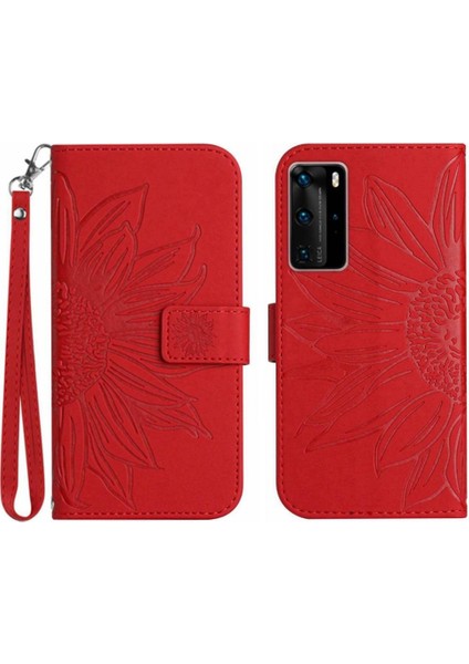 Huawei P40 Pro Lüks Pu Deri Kart Yuvaları Tutucu ile Kabartmalı Telefon Kılıfı (Yurt Dışından)