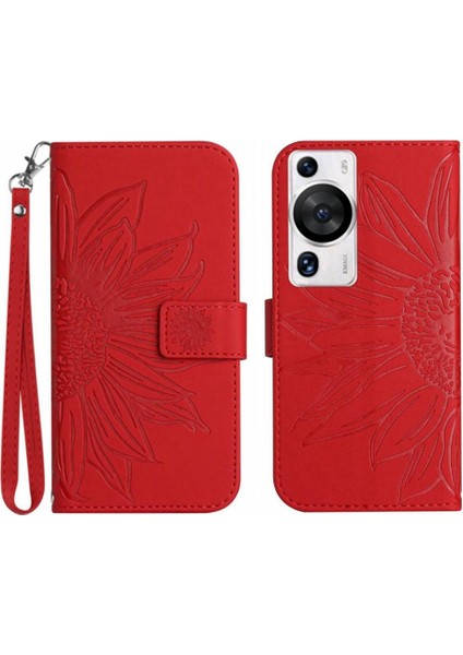 Kart Yuvaları Tutucu Kısa Kayış Lüks Pu Flip ile Huawei P60 Pro Için Telefon Kılıfı (Yurt Dışından)