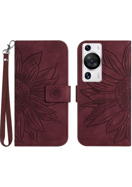 Kart Yuvaları Tutucu Kısa Kayış Lüks Pu Flip ile Huawei P60 Pro Için Telefon Kılıfı (Yurt Dışından)