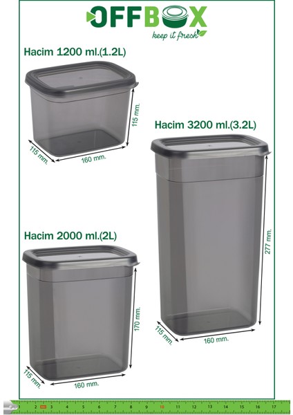 SET-36D 36 Lı Dikdörtgen Erzak Bakliyat Saklama Kabı Seti 1,2lt-2lt-3,2 Litre 40 Etiketli