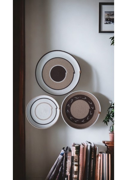 3 Lü Hasır Dekoratif Bohem Tabak Duvar Tabağı Moda Salon Duvar Dekor Handmade