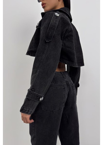 Black Fashion Crop Denim Trençkot