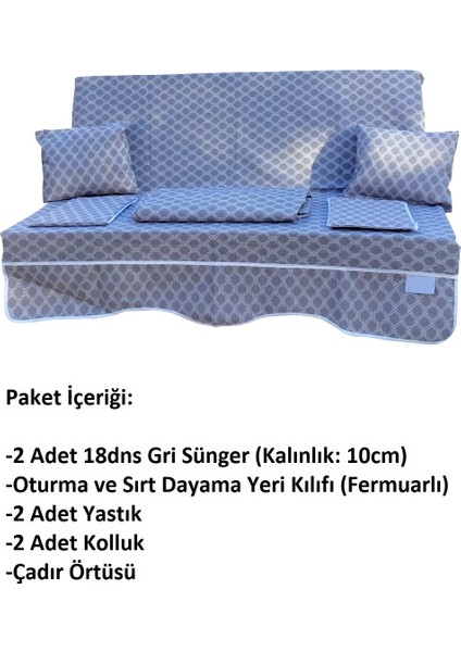 Süngerli 2 Kişilikk Salıncak Minder Seti (Pamuklu Kumaş)-Denizci Gri