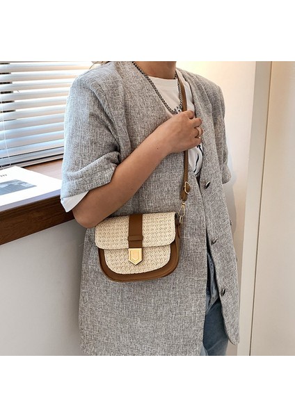 Hasır Çanta Dokuma Çanta Kadın Basit ve Taze Tek Omuz Messenger Çanta Batı Eyer Çantası (Kahverengi) (Yurt Dışından) modelleri
