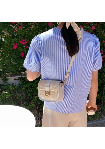 Hasır Çanta Dokuma Çanta Kadın Basit ve Taze Tek Omuz Messenger Çanta Batı Eyer Çantası (Kahverengi) (Yurt Dışından) fırsatları