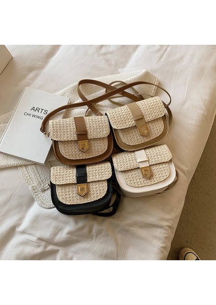 Hasır Çanta Dokuma Çanta Kadın Basit ve Taze Tek Omuz Messenger Çanta Batı Eyer Çantası (Kahverengi) (Yurt Dışından) indirimleri