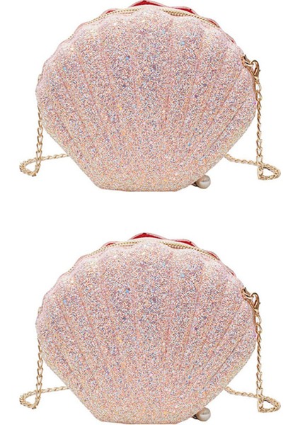 2x Kadın Kızlar Küçük Denizkızı Deniz Kabuğu Çanta Çapraz Vücut Omuz Çantaları Glitter Payetler Zincir Akşam Çanta, Pembe (Yurt Dışından)