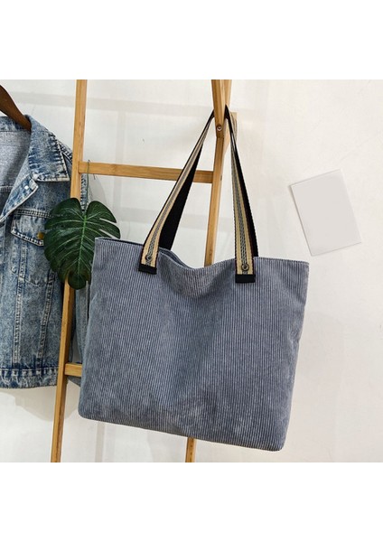 Sanat Çanta Moda Omuz Çantası Kadın Kadife Çanta Retro Büyük Çanta Basit Stil Okul Çantası Açık Gri (Yurt Dışından)