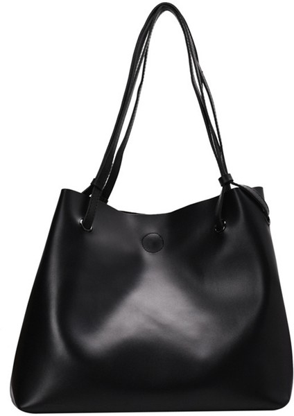 Retro Büyük Kapasiteli Çanta Kadın Moda Tote Çanta Vahşi Atmosfer Tek Omuz Taşınabilir Siyah (Yurt Dışından)