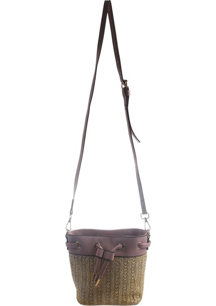 Dokuma Hasır Çanta Rattan Çanta Kadınlar Için Küçük Kova Çanta Crossbody Omuz Çantaları Pu Ipli Messenger (Pembe) (Yurt Dışından)