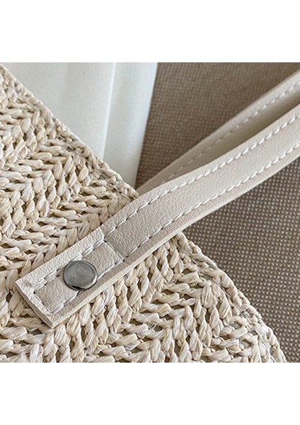 Yaz Eğlence Saman Dokuma Büyük Kapasiteli Koltukaltı Omuz Çantası Moda Çiçek Kurdele Bayan Alışveriş Çantası (Haki) (Yurt Dışından) indirimleri