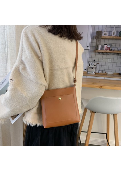 Moda Tek Omuz Messenger Çanta Odası Basit Trendy Küçük Kare Çanta (Kahverengi) (Yurt Dışından)