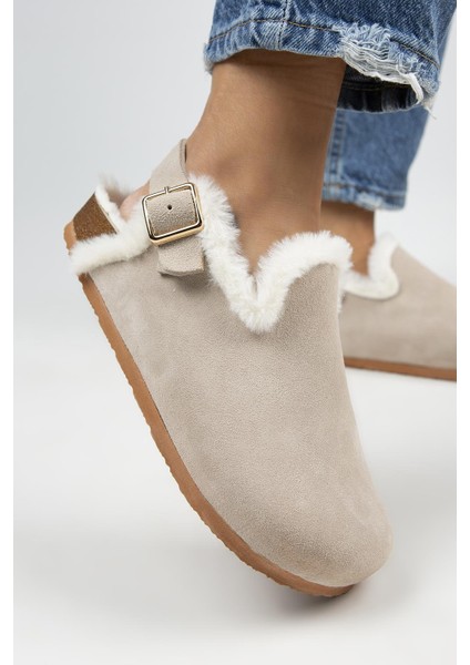 Holly Kürklü Kadın Deri Kürklü Deri Kemerli Tokalı Açık Bej Sandalet fırsatları