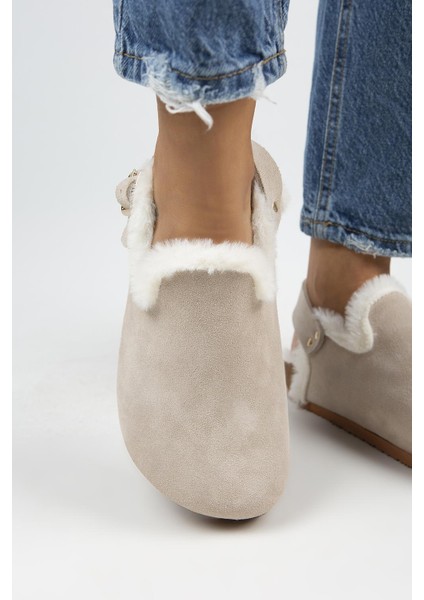 Holly Kürklü Kadın Deri Kürklü Deri Kemerli Tokalı Açık Bej Sandalet indirimleri