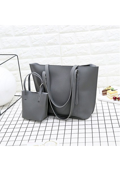 4 Adet/takım Çanta Kadın Kapasiteli Desen Deri Omuz Çantası + Crossbody Çanta + Çanta (Koyu Gri) (Yurt Dışından) modelleri