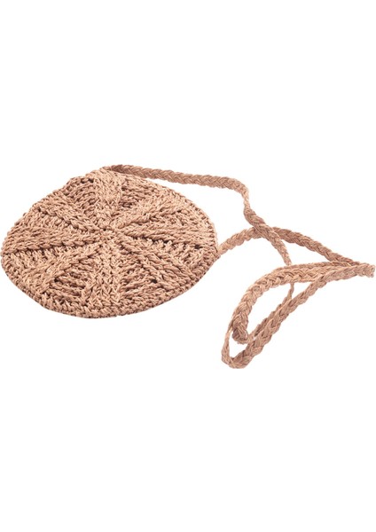 Rattan Tığ Hasır Dokuma Sepet Çanta Yuvarlak Daire Crossbody Shopper Plaj Çantası (Açık Kahverengi) (Yurt Dışından)