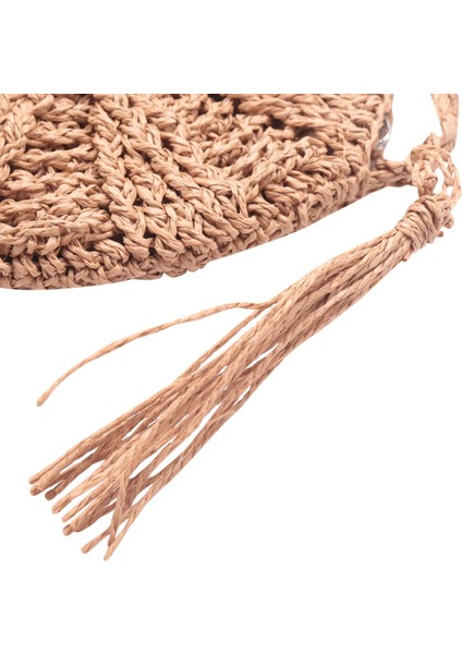 Rattan Tığ Hasır Dokuma Sepet Çanta Yuvarlak Daire Crossbody Shopper Plaj Çantası (Açık Kahverengi) (Yurt Dışından)
