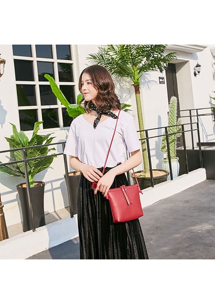 Moda Kadın Omuzdan Askili Çanta Pu Deri Kadın Çanta Katı Tote Çanta Crossbody Çanta Deri Kadın Askılı Çanta (Kırmızı) (Yurt Dışından) fiyatları