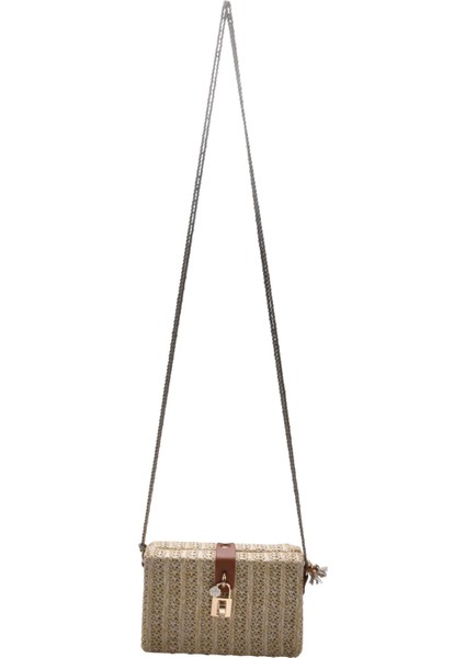 Plaj Çantaları Kadın Haberci Çanta Kare Saman El Dokuma Bayanlar Crossbody Çanta Omuz Rattan Çantalar (Bej) (Yurt Dışından)