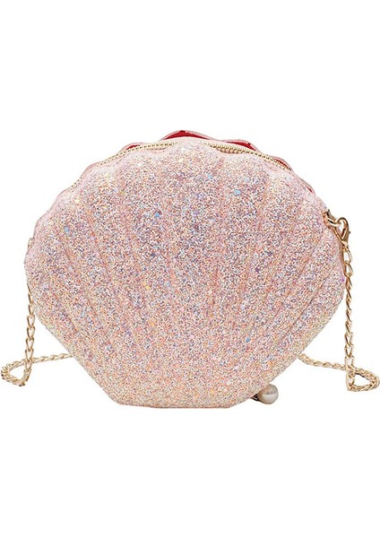 Kadın Kızlar Küçük Denizkızı Deniz Kabuğu Çanta Çapraz Vücut Omuz Çantaları Glitter Payetler Zincir Akşam Çanta, Pembe (Yurt Dışından)